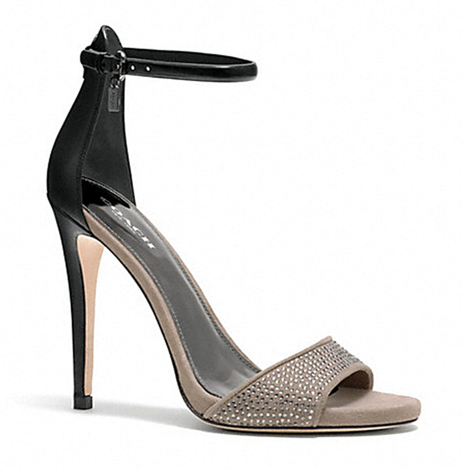 COACH Women’s Shoes Josephine Light Grey Suede Sandal Heels