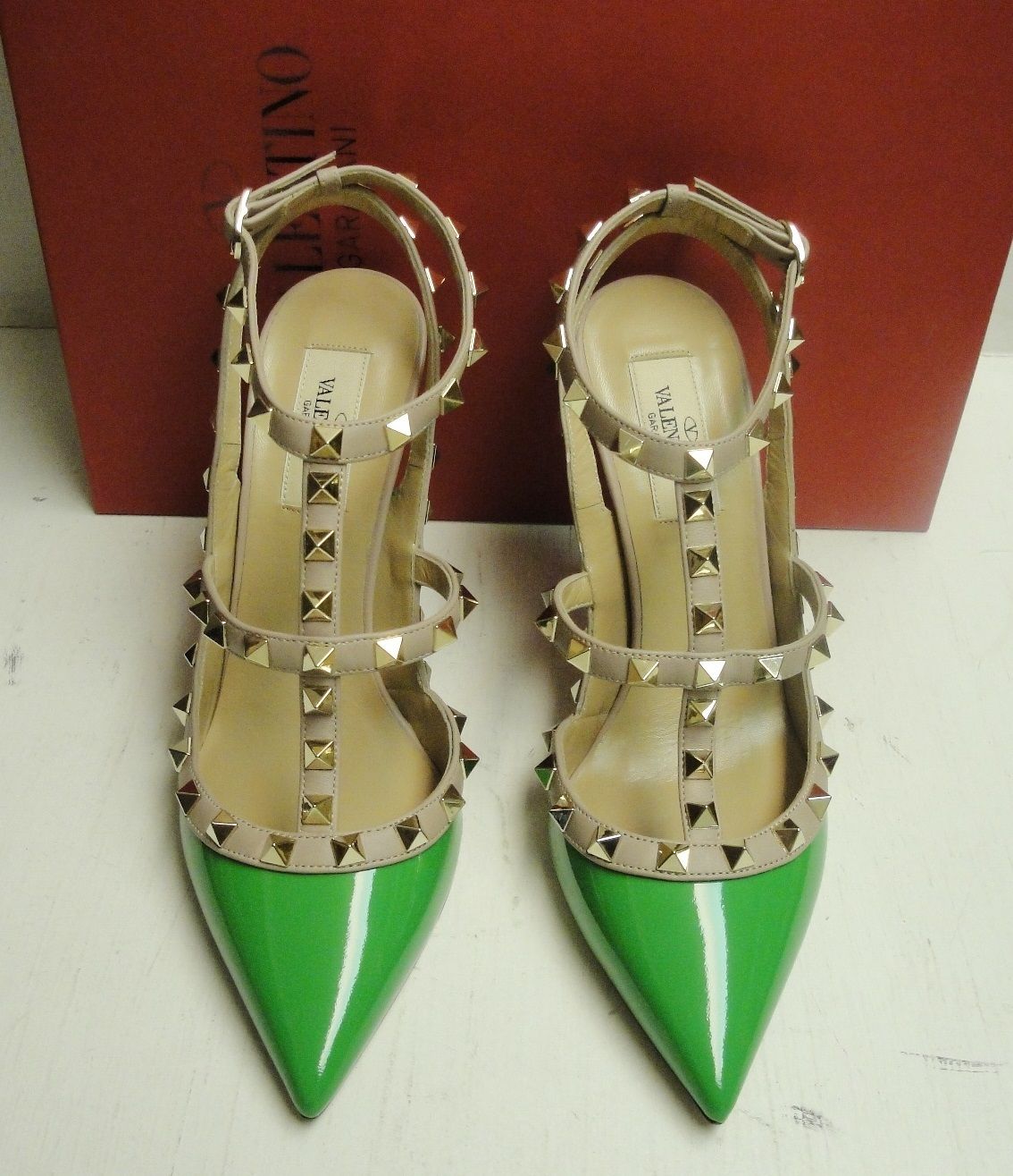 Valentino Rockstud Studded Patent Leather Slingback Heels Shoes